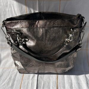 Coach Brooke Hobo Metallic Pewter Leather Tote